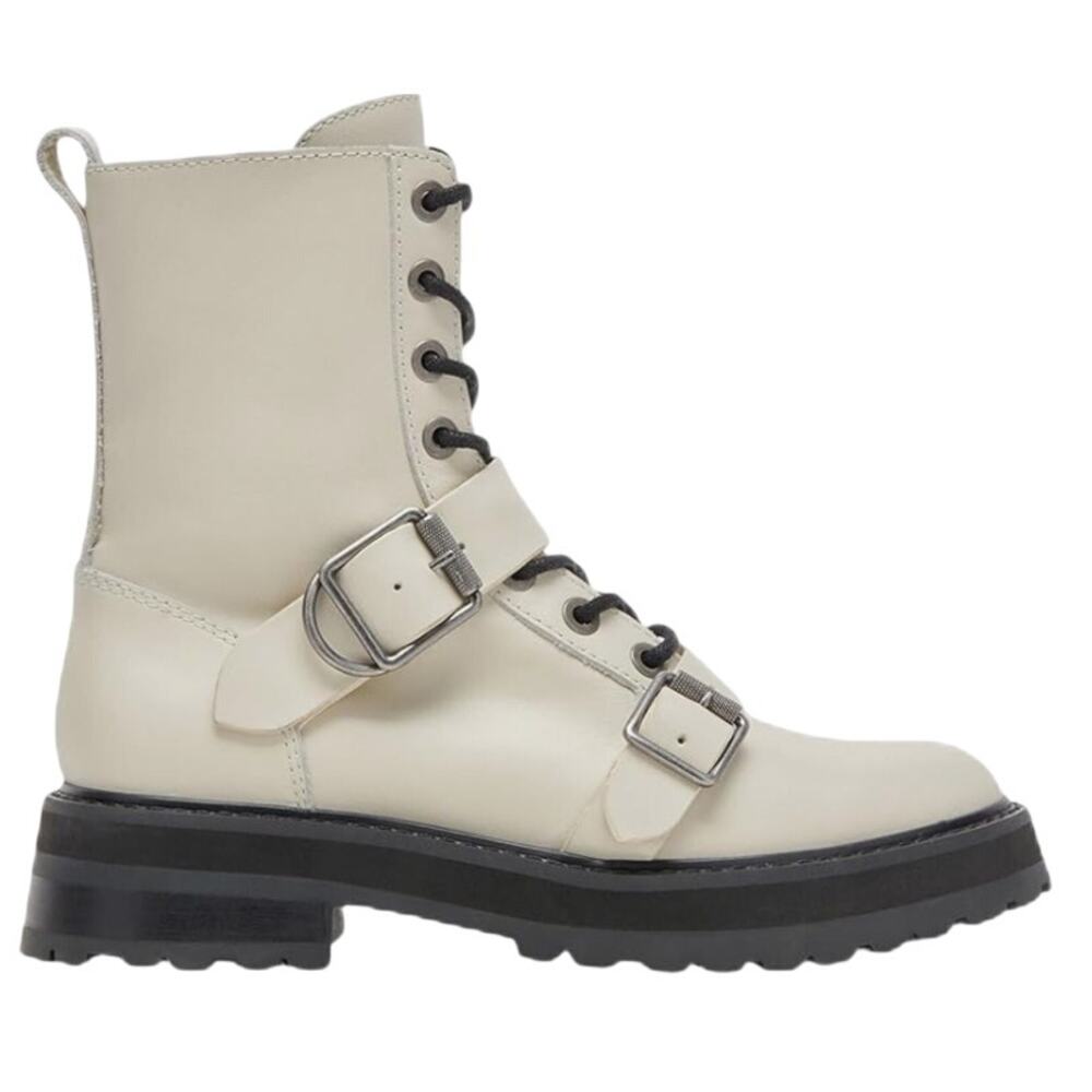 Dolce Vita Off White Leather Ronson Lace Up Buckle Lug Sole Boots 8